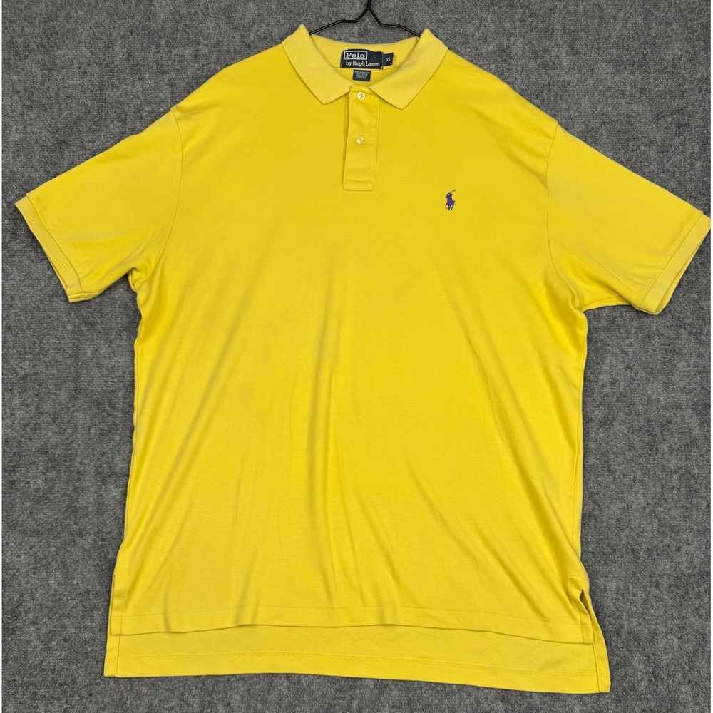 Polo Ralph Lauren Mens XL Yellow Short Sleeve Cotton Polo Shirt Purple Pony Logo